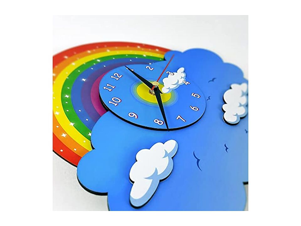 Unicorn Rainbow Pendulum Three Dimensional Wall Clock Wood Bedroom Decor