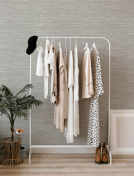 Exhale Light Grey Woven Faux Grasscloth Wallpaper