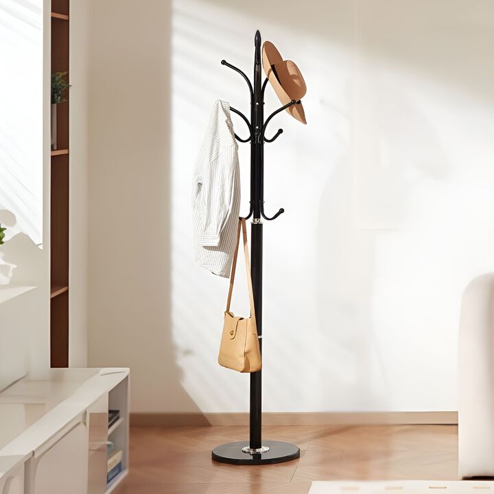 Modern Coat Tree Stand with Marble Base 6 Hooks for Home Entryway
