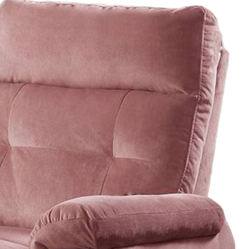 Jessy Manual Recliner Chair, Tufted Cushioned Rose Pink Velvet - Benzara