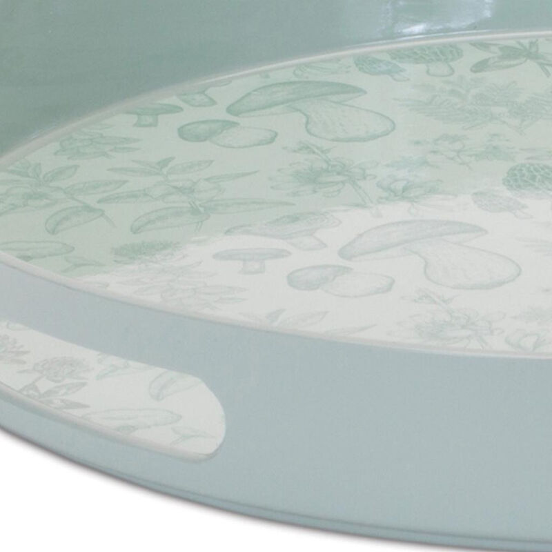 HomeRoots 14" Pale Sage Mushrooms Round Serving Tray With Handles image number 2