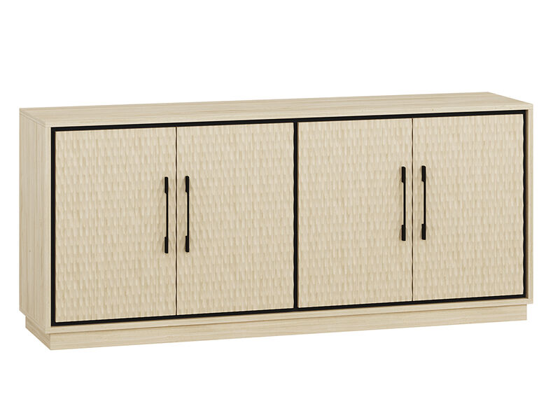 BELLEZE 65-Inch Embossed Buffet Cabinet with Storage, Mid Century Modern Sideboard Large Buffet Console Table for Dining Room, Kitchen, and Living Room (White Lotus)