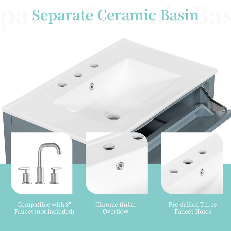 Merax Bathroom Storage Vanity with Left Adjustable Shelving Cabinet & 3 Right Smooth-Glide Drawers image number 6