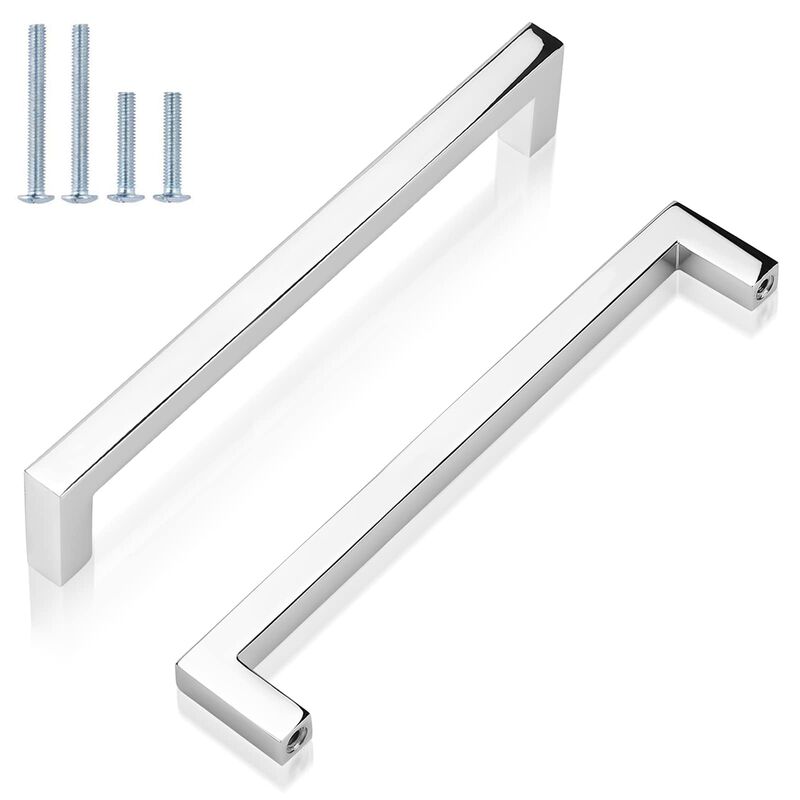 GOBEKOR 10 Pack Polished Chrome Cabinet Handles 6-1/4 Inch Hole Center Chrome Cabinet Pulls, Square Drawer Pulls Solid Dresser H