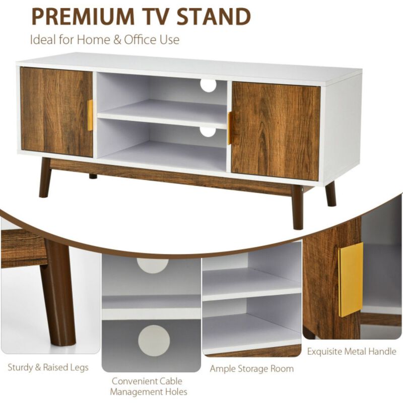 2 Door TV Stand with 2 Cabinets and Open Shelves