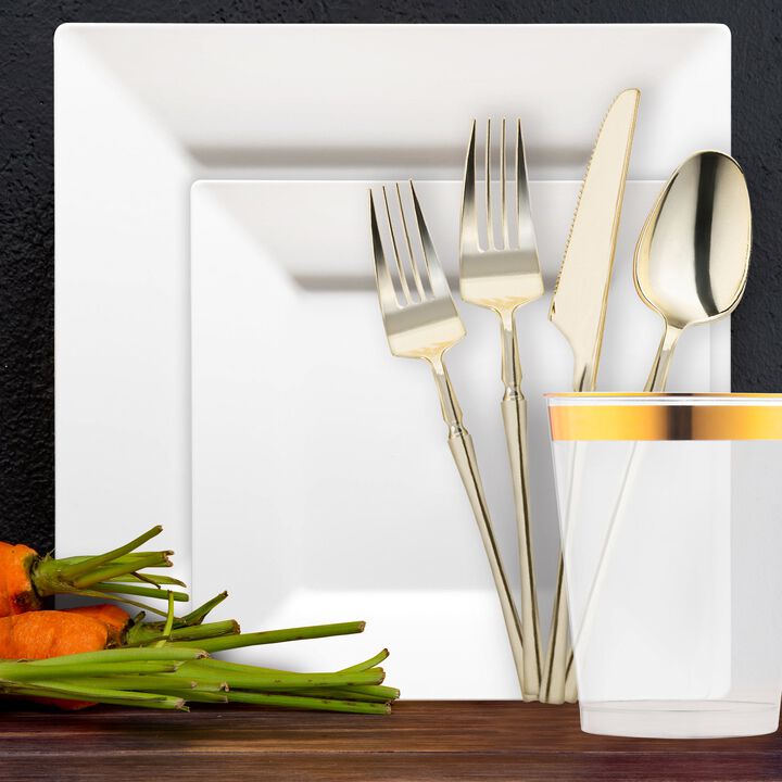 White Square Plastic Tableware Set (120 Sets)
