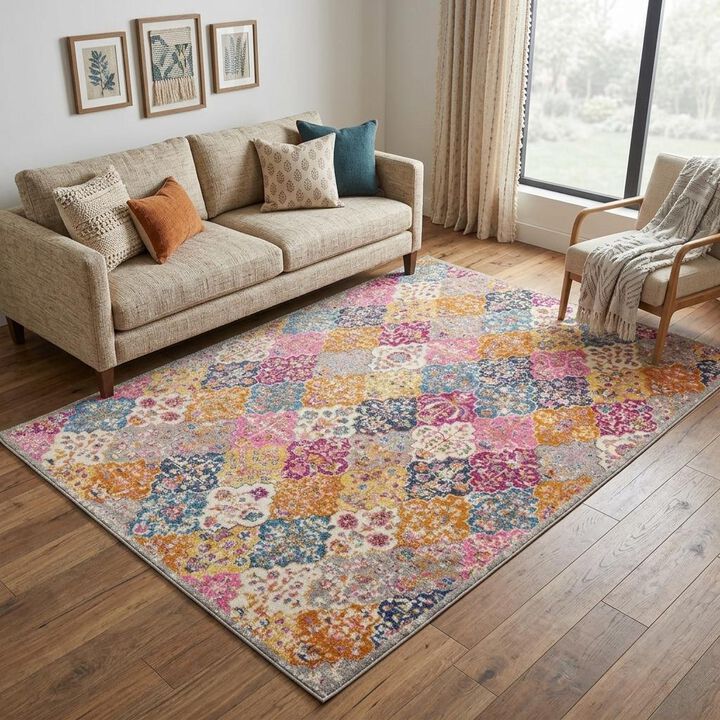 HomeRoots Quatrefoil Distressed Area Rug