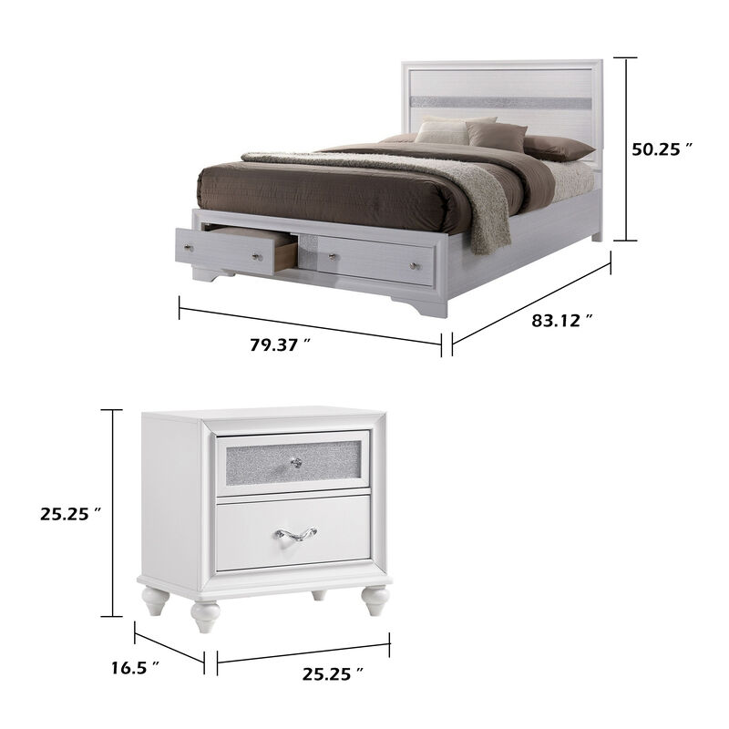 King Bedroom Set, White Wood, 3 Piece Set with 2 Nightstands image number 7