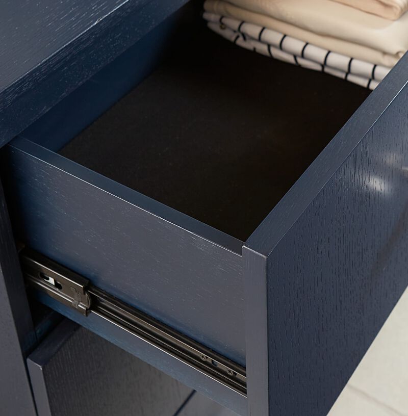 Argento Five Drawer Chest in Navy Blue and Burnished Brass