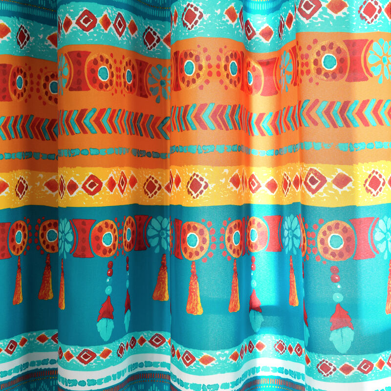 Boho Watercolor Border Window Curtain Panels Turquoise/Multi 52X84 Set