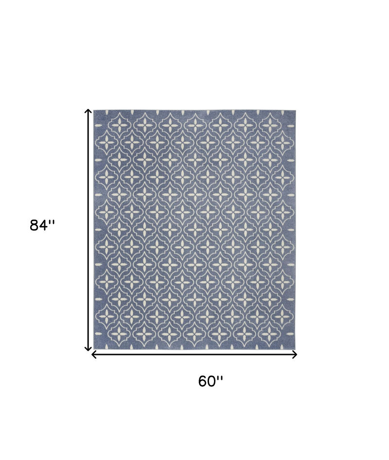 HomeRoots 5' X 7' Blue And Ivory Geometric Indoor Outdoor Area Rug image number 3