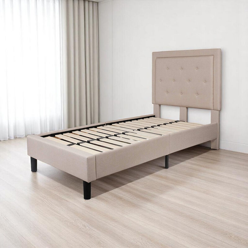 Button Tufted Upholstered Platform Bed – Soft Fabric Headboard Design