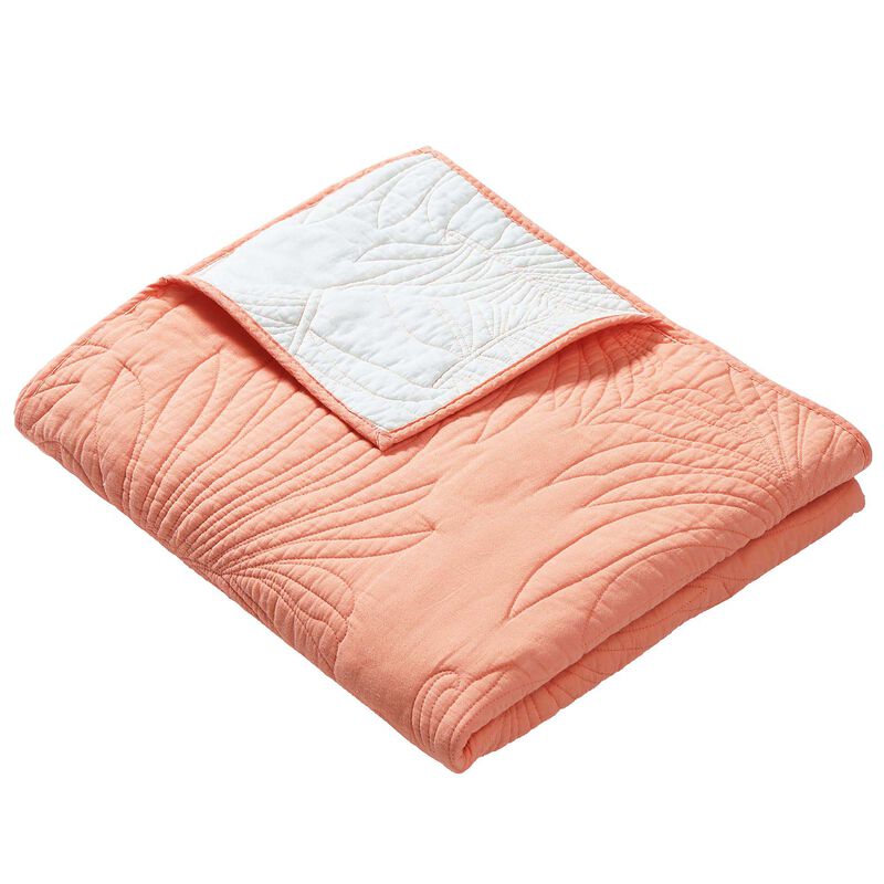 Greenland Home Fashions Palm Coast Finely Stitched Throw Blanket Classic Solid Color Style 50" x 60" Coral