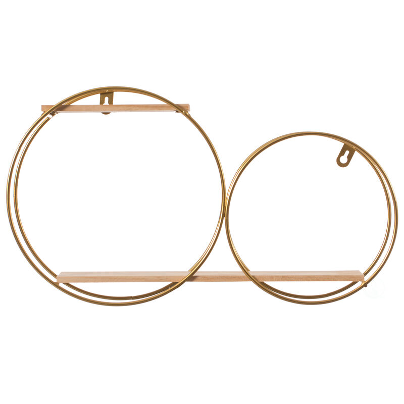 Tiered Decorative Modern Round Accent Floating Shelf Circle Decor Display Wall Mounted Shelf with Metal Frame and Pine Wood Shelves, Gold