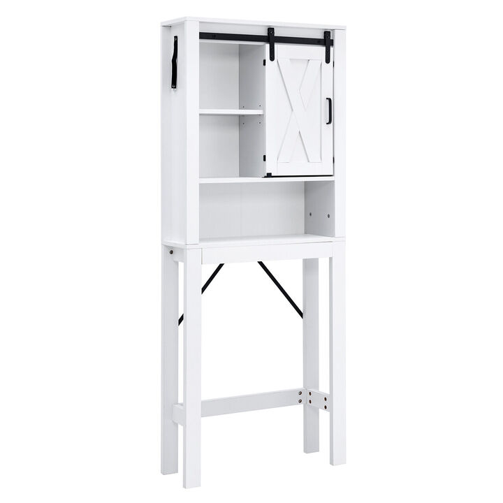 3-Tier Wodden Bathroom Cabinet with Sliding Barn Door and 3-position Adjustable Shelves-White