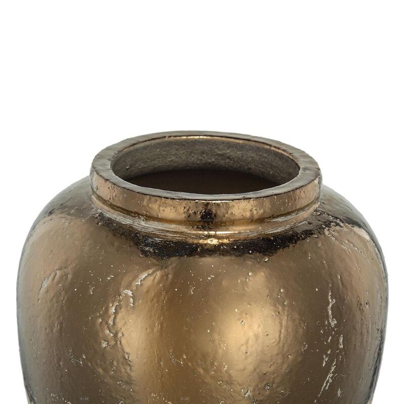 HomeRoots 16" Antiqued Bronze And Light Gray Color Block Ceramic Round Jug Vase image number 5