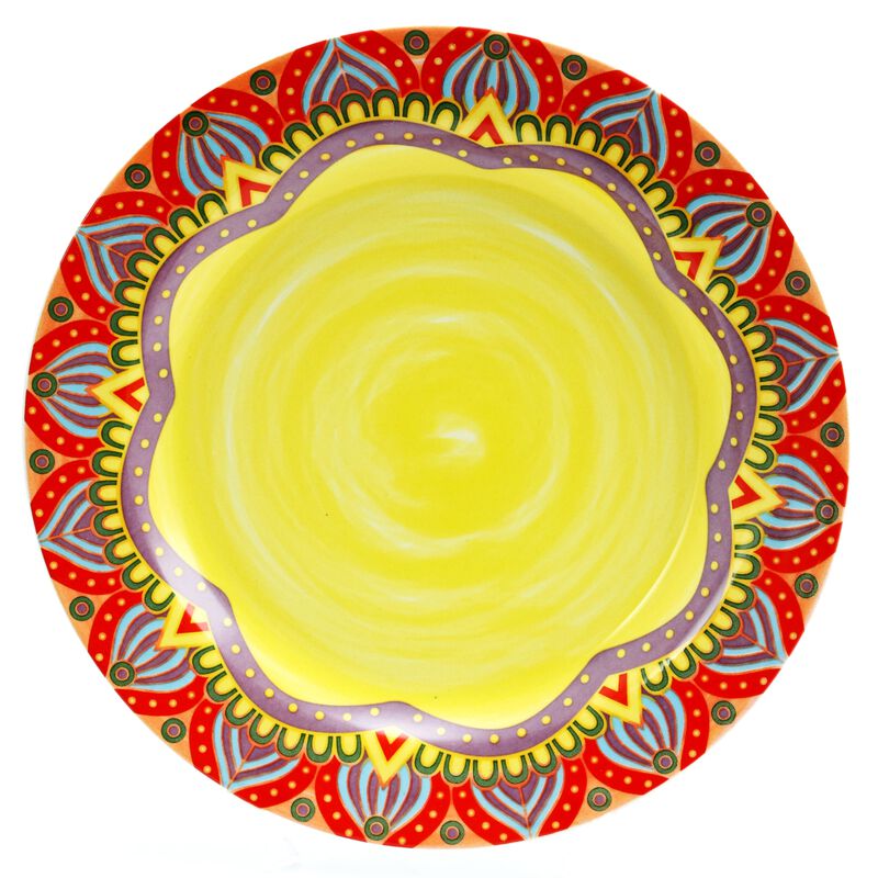 Elama Zen Red Mozaik 16 Piece Luxurious Stoneware Dinnerware with Complete Setting for 4, 16pc