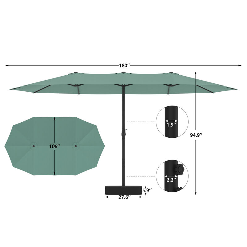 FUFU&GAGA Oversized Dual-Head Patio Umbrella with Crank Lift Sandbag Base and Cover 15 ft x 9 ft Mint Green image number 9
