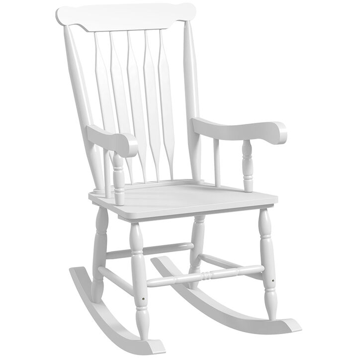 Outsunny Outdoor Wood Rocking Chair, 350 lbs. Porch Rocker with High Back for Garden, Patio, Balcony, White