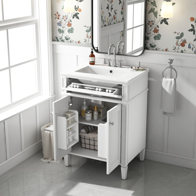 ELEMENT ACE 24 Inch Bathroom Vanity with 2 Doors, Tip-Out Drawer and Sink, Soft-Closing Doors with Organizers Adjustable Shelf Compact Space-Saving Bathroom Storage Cabinet image number 5