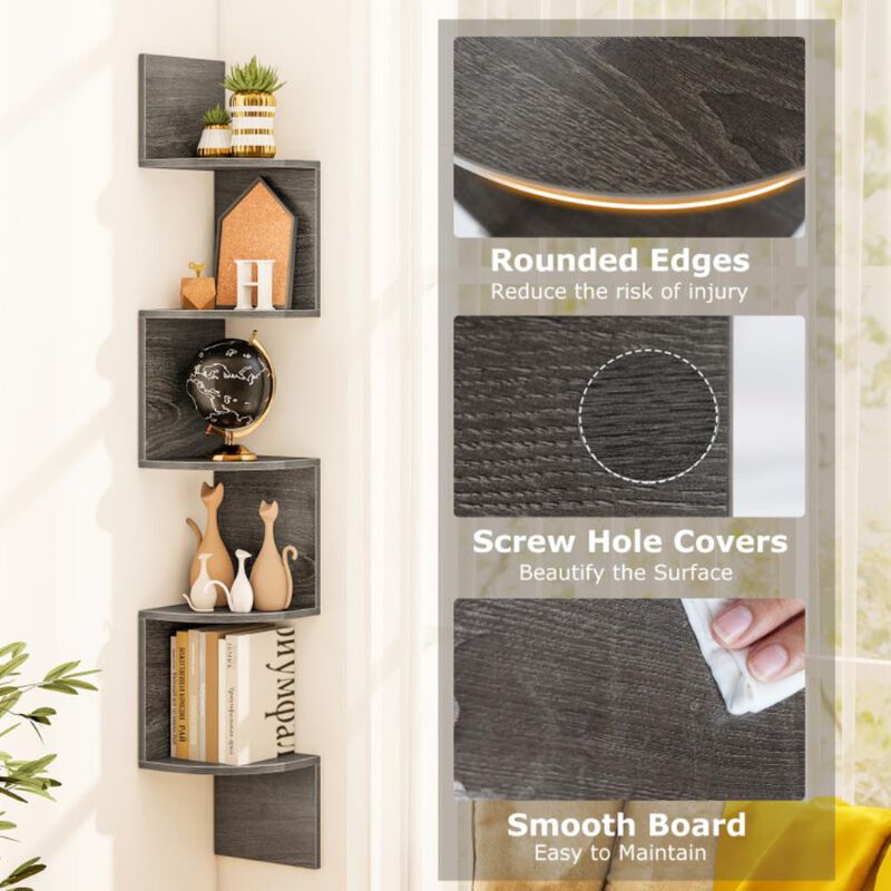 Hivvago 5-Tier Corner Shelf Floating Bookshelf Wall Mounted Storage Organizer