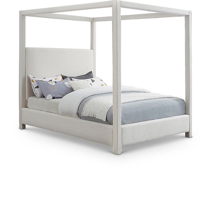 Meridian Furniture Emerson Cream Linen Textured Fabric King Bed