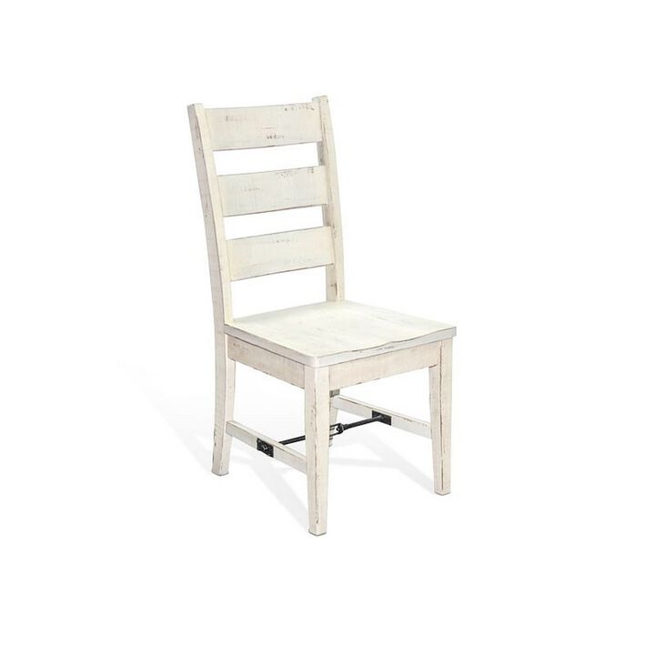 Rena Dining Chair Set of 2, Ladderback, Off-White Mahogany Wood - Benzara