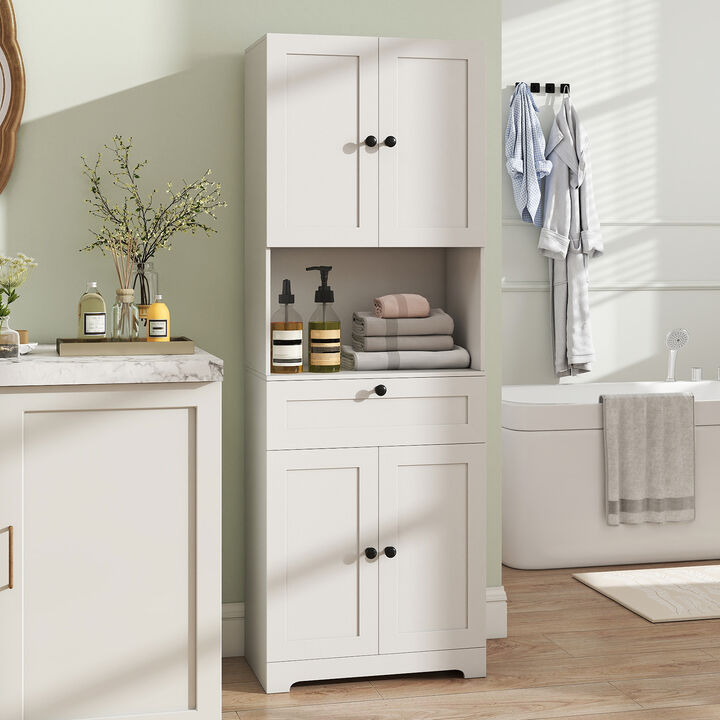 Freestanding Floor Storage Cabinet with 4 Doors & 1 Drawer Modern Tall Organizer