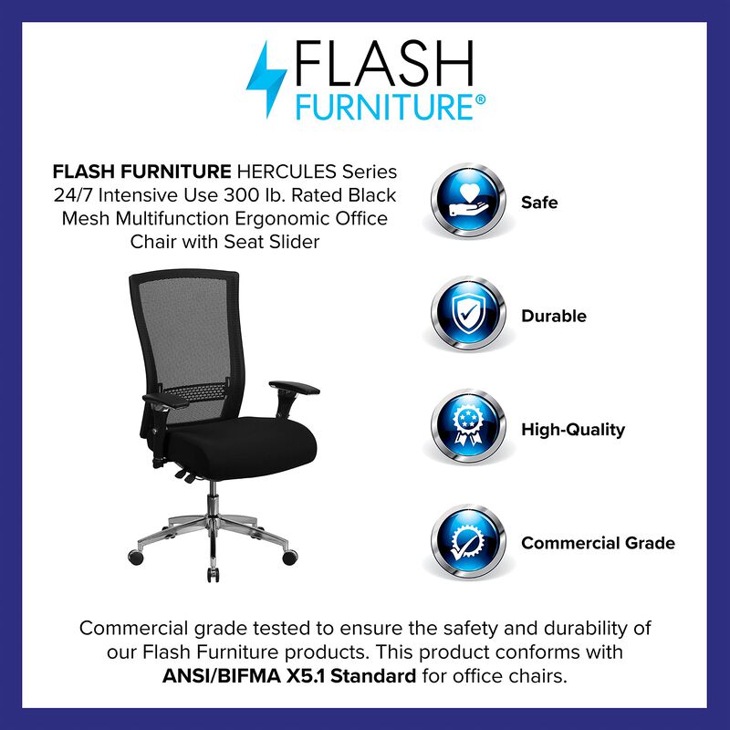 HERCULES Series 24/7 Intensive Use 300 lb. Rated Mesh Multifunction Ergonomic Office Chair with Seat Slider image number 1