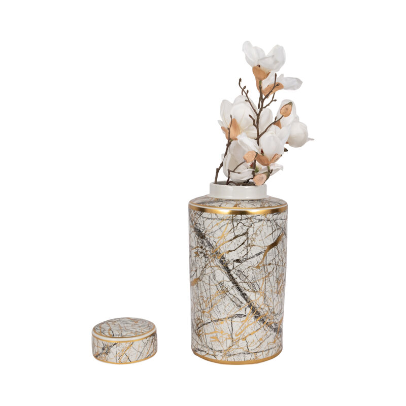 Ceramic 16" Jar With Gold Lid image number 1