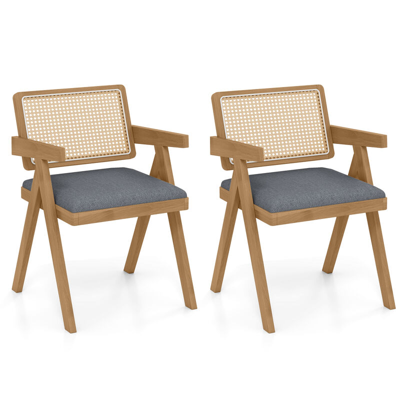 Coastal Style Rattan Accent Chairs with Cushions and Rubber Wood Legs, Set of 2