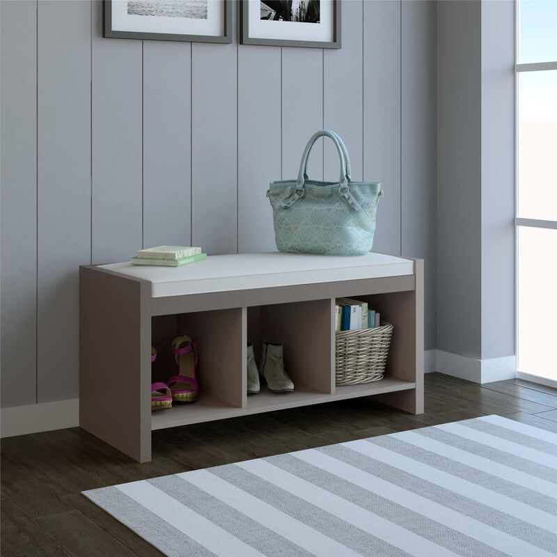 Ameriwood Home Penelope Entryway Storage Bench with Cushion, Taupe