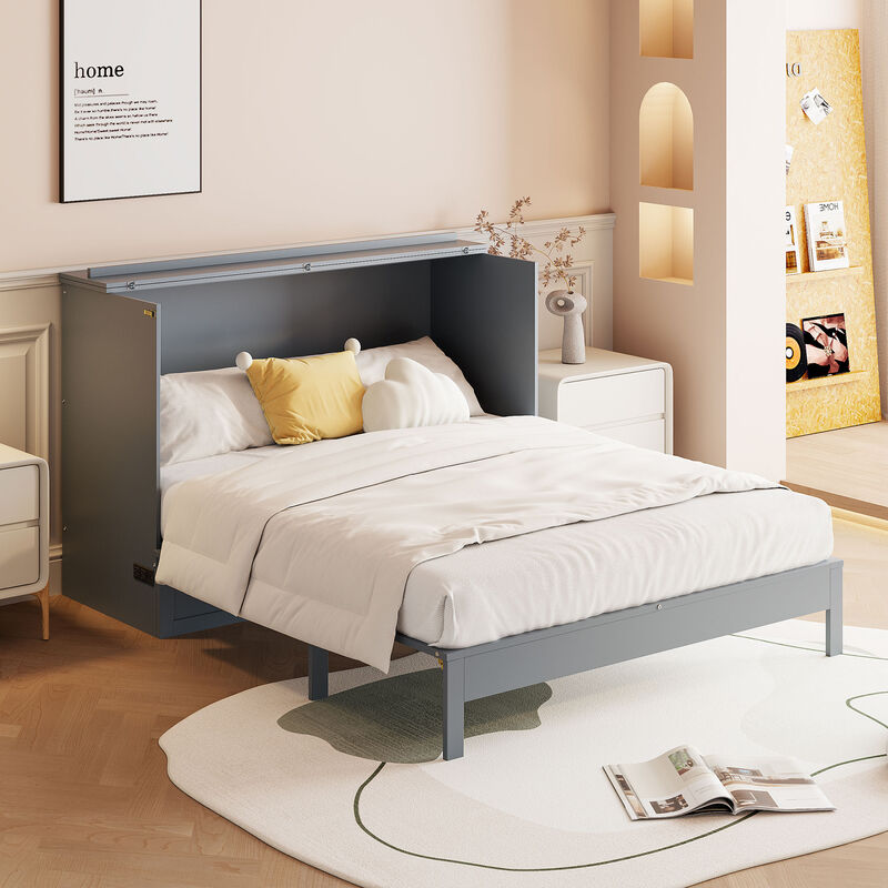 Whisen Modern Design Full Size Murphy Bed, Folded into a Cabinet with Large Drawers