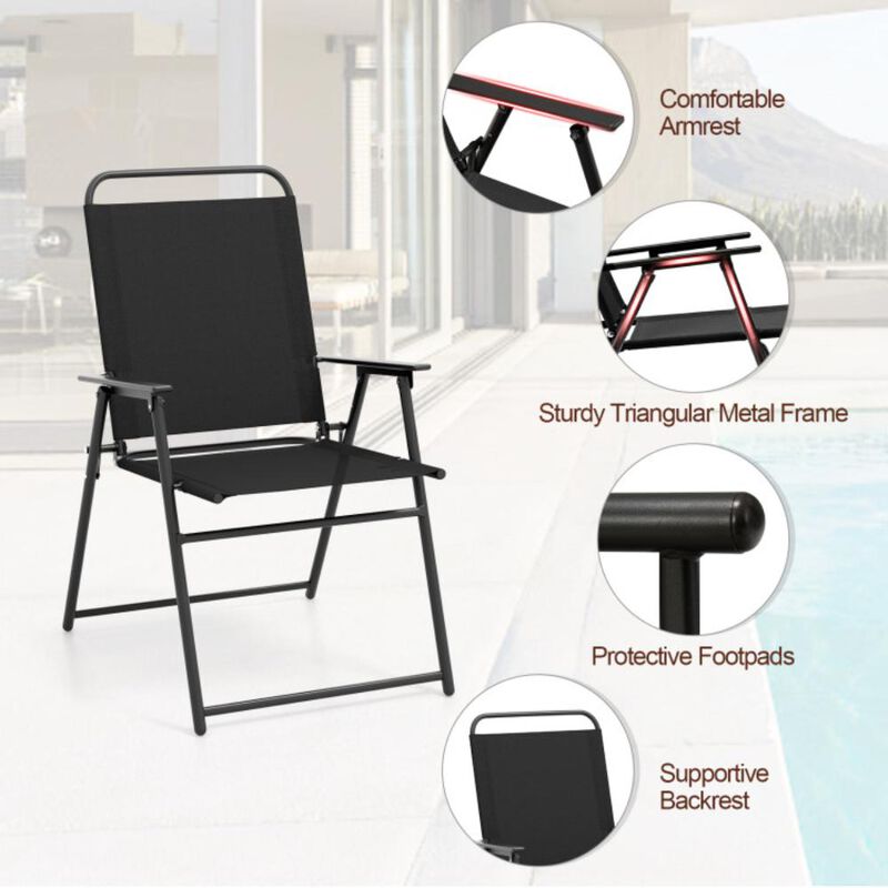 Hivvago Outdoor Folding Sling Chairs Set of 4 with Armrest and Backrest