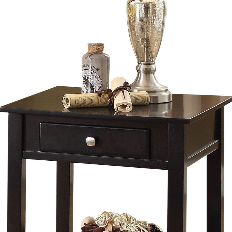 Homezia 22" Black Manufactured Wood Square End Table With Drawer With Shelf