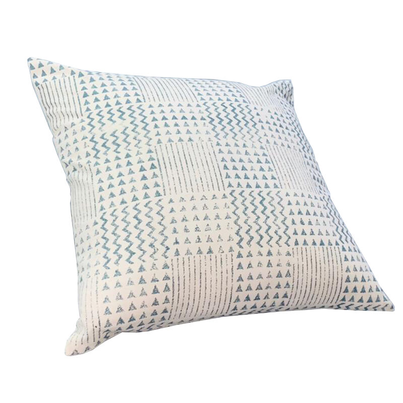 18 x 18 Handcrafted Square Cotton Accent Throw Pillow, Blue, White
