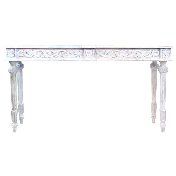 Alex Hamilton Tigard Console in Antique White with Handcarved Detailing