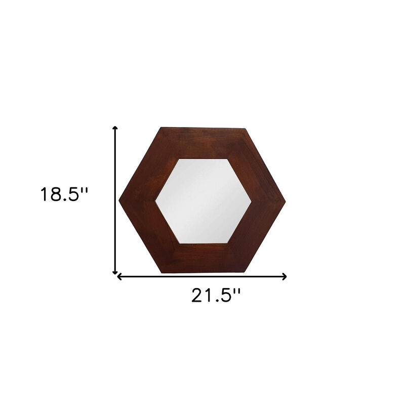 HomeRoots 19" Dark Brown Hexagon Solid Wood Framed Accent Mirror image number 6