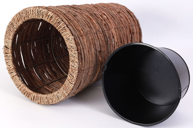 Wicker Banana Rope Tall Floor Planter with Metal Pot, Large