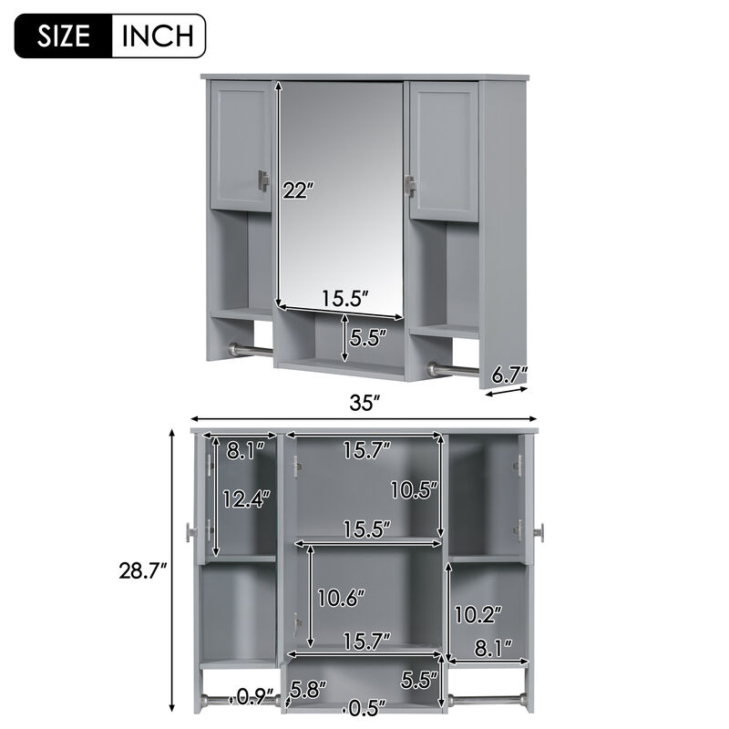 ELEMENT ACE Modern Wall Mounted Bathroom Storage Cabinet with Mirror and Towel Bar image number 2