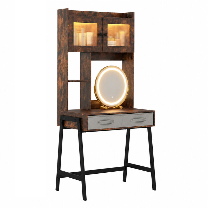 Modern Makeup Dressing Table with Rotatable Mirror and 3 Light Colors image number 0