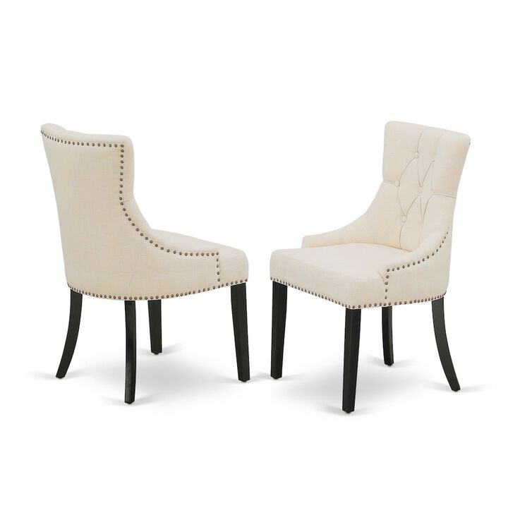 riona Parson Chairs with Light Beige Linen Fabric - Black Finish - Set of 2, FRP1T02