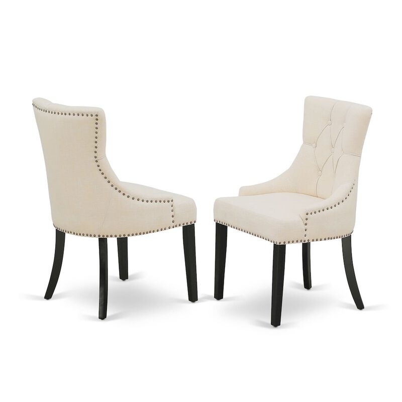 riona Parson Chairs with Light Beige Linen Fabric - Black Finish - Set of 2, FRP1T02