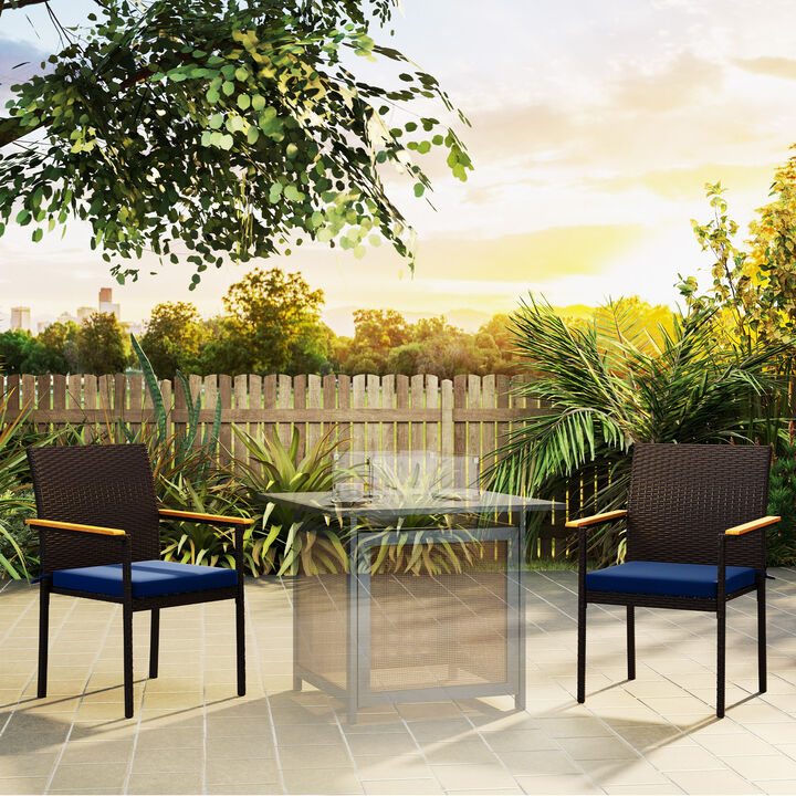 Hivvago 2-Piece Outdoor Wicker Dining Chair Set with Cushions