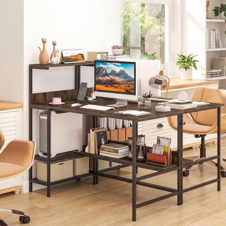 Computer Desk with Built In Power Outlets and Shelves for Home Office