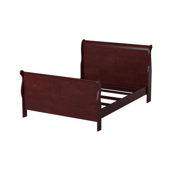 Transitional Style Wooden Queen Size Sleigh Bed, Brown-Benzara