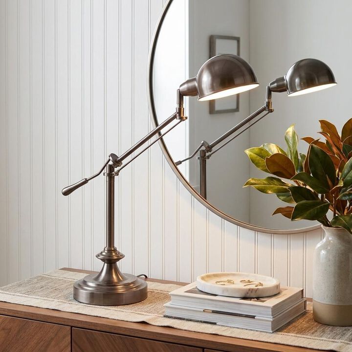 HomeRoots Silver Metal Swing Arm Table Lamp