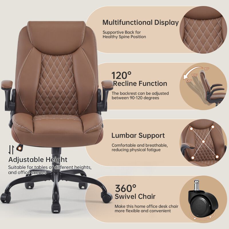 Ergonomic Leather Office Chair with Flip-Up Armrests, Lumbar Support, Swivel & Rocking &ndash; Home Office Desk Chair image number 5