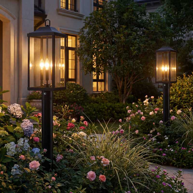 24 in.  Modern Farmhouse3-Light Black Dimmable Outdoor Post Light image number 9