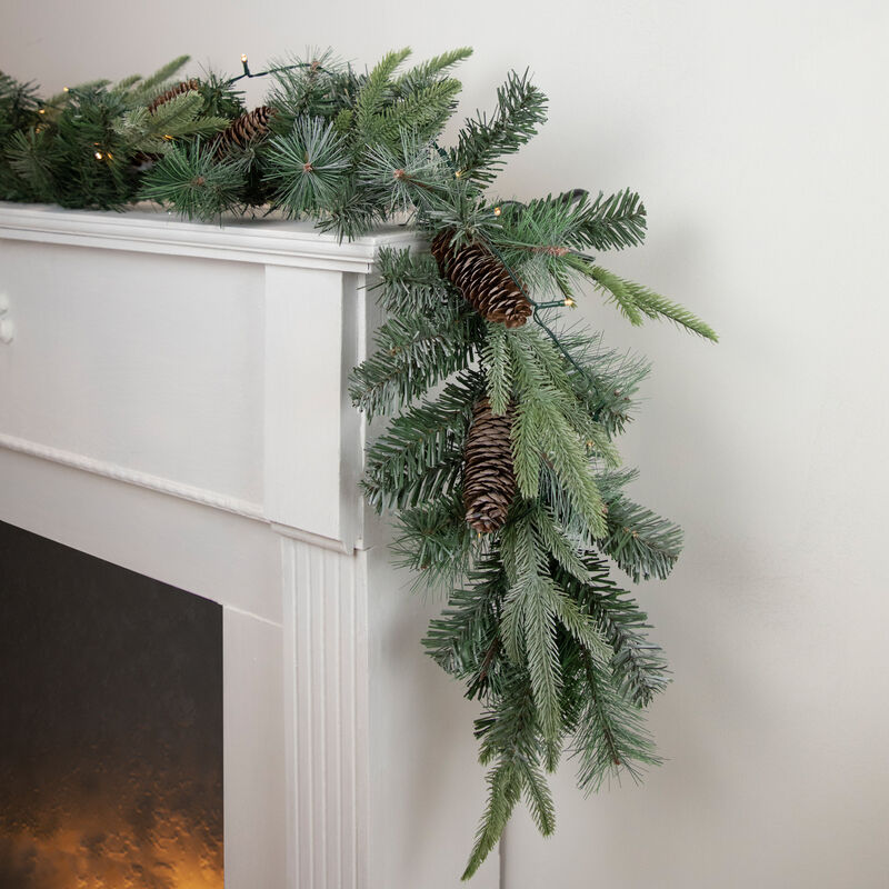 6' x 9" Pre-Lit Decorated Mixed Pine and Pine Cone Artificial Christmas Garland image number 1